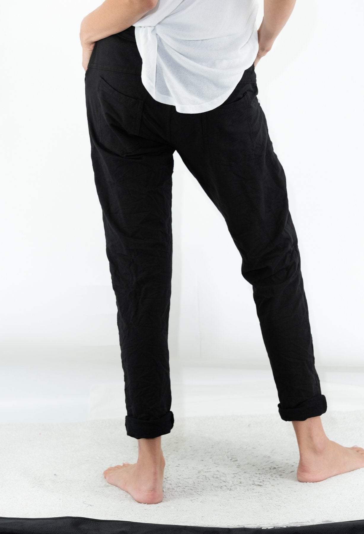 075- Look Mode Black Sequin Patch Stretch Pant