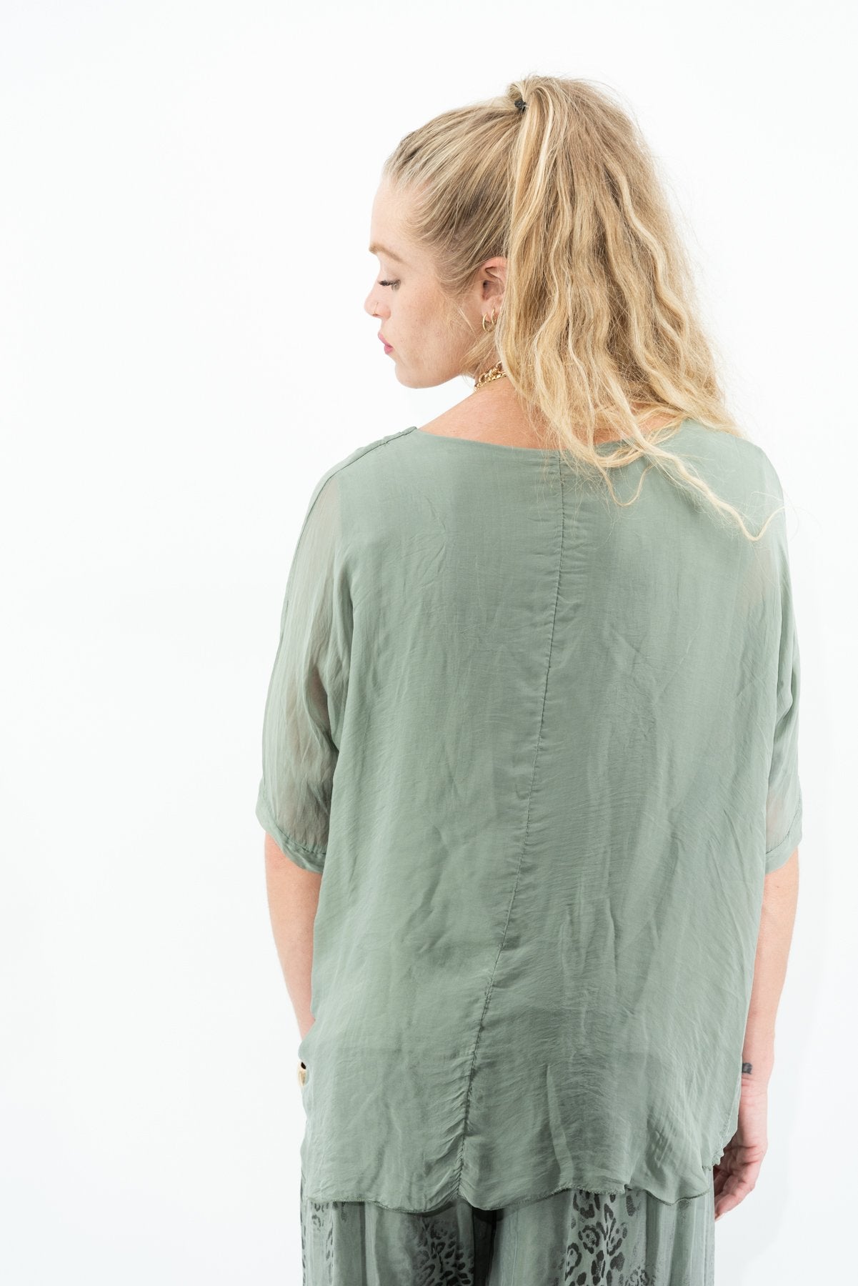 075- Look Mode Silk Sage Double Layered Top