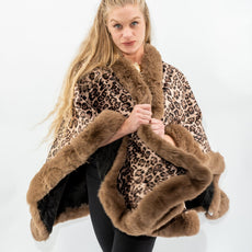 038- Very Moda Leopard Fur Trimmed Reversible Cape