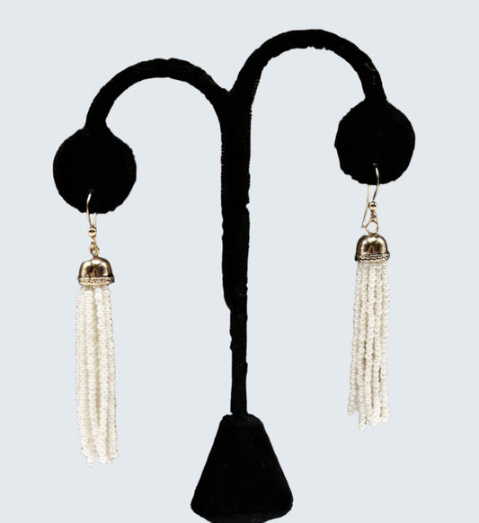 E019- White Tassel Drop