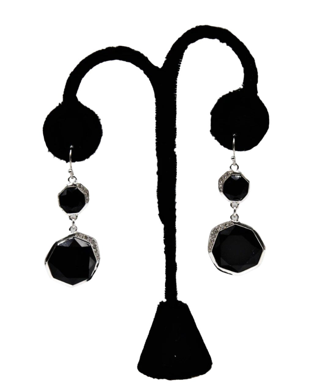 E011- Black & Rhinestone 2 Part Drop