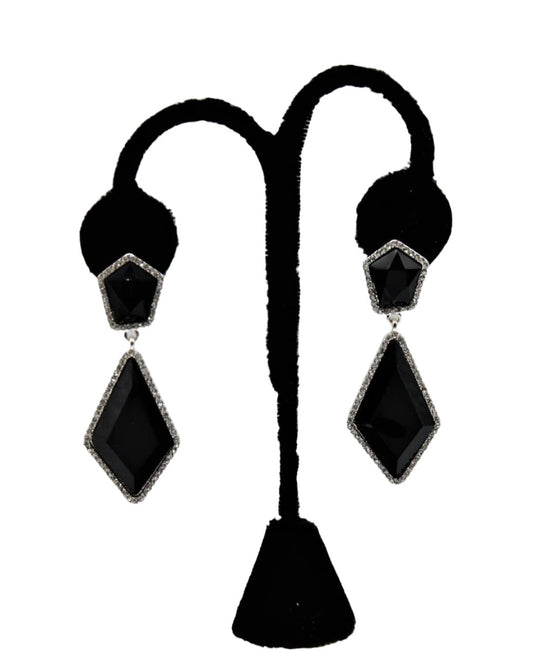 E012- Elegant Black & Rhinestone Drop