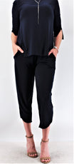 037- Vecceli Navy Zipper Cuff Capri