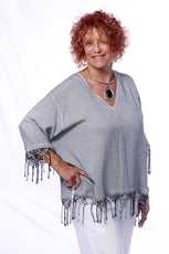 015- Dairi Silver Natural V- Neck Fringe Top