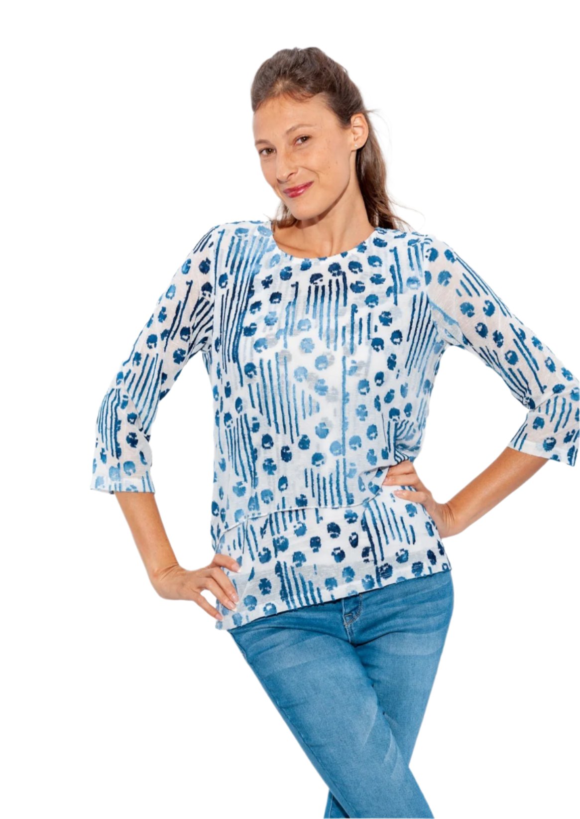 008- Kamana Blue Dot & Dash Top