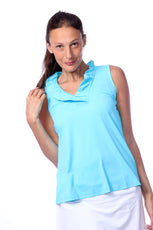 001- LuLu B Sleeveless Ruffle Neck Top - Turquoise
