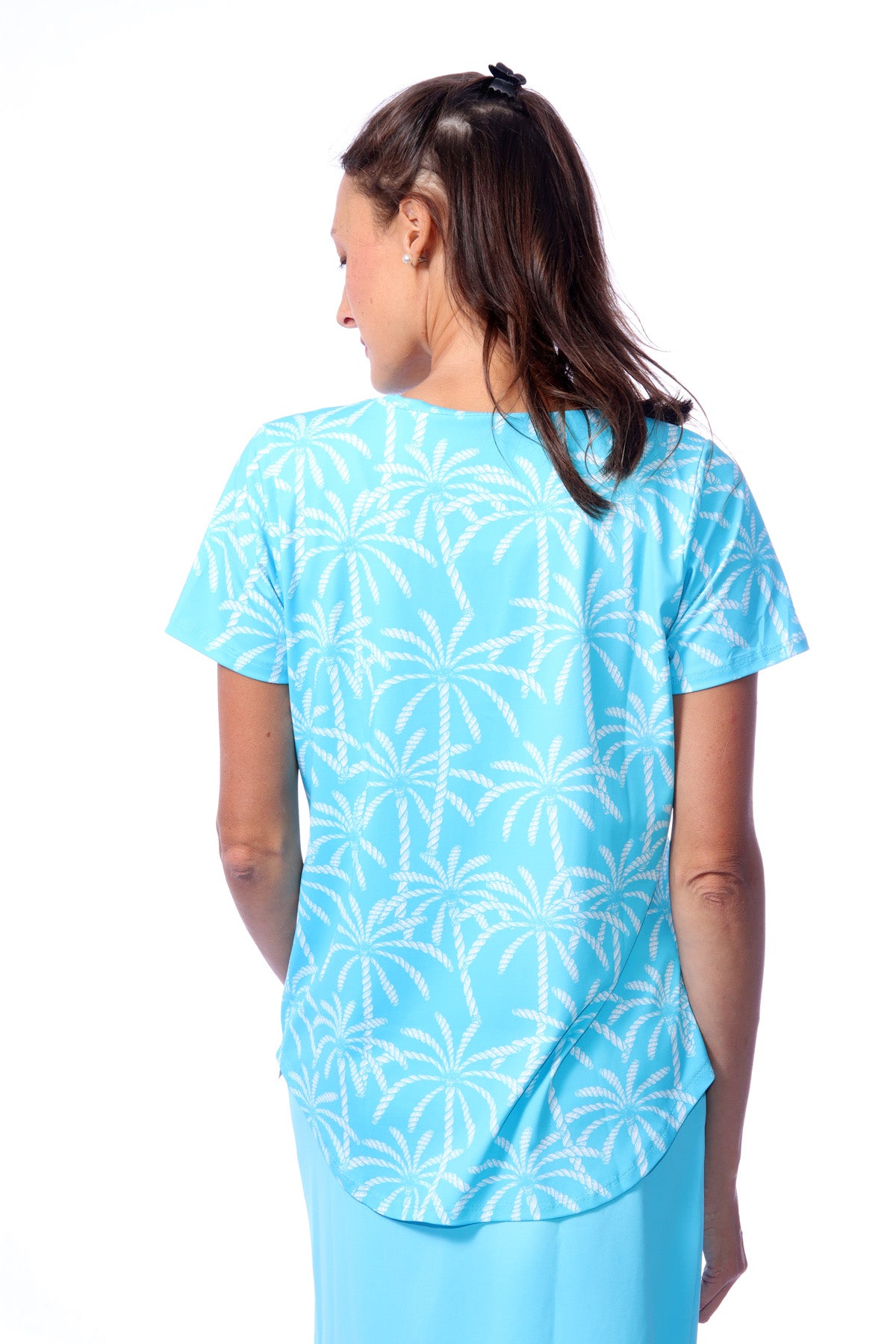 001- LuLu B Turquoise Palm Tree Short Sleeve Top