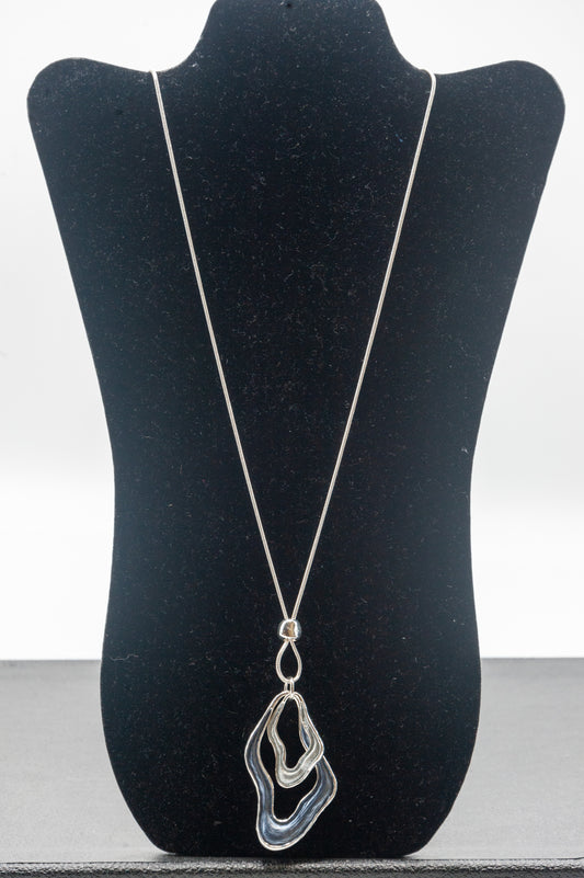 N- 341 Silver and Blue Abstract Necklace