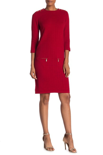 091- Joan Vass Red Knit Zipper Pocket Dress
