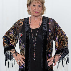 005- Arisa A Black Velvet Floral Fringed Kimono