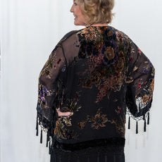 005- Arisa A Black Velvet Floral Fringed Kimono