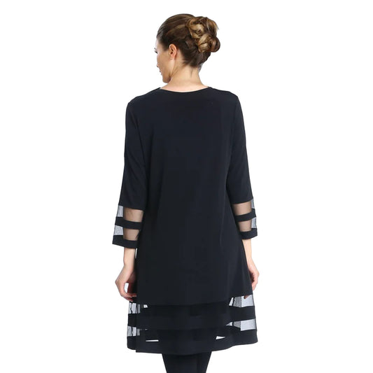 053- IC Collection Black Mesh Inset Tunic