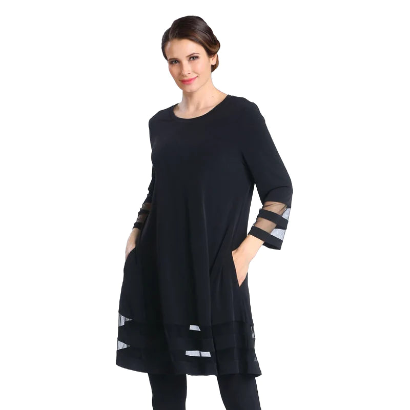 053- IC Collection Black Mesh Inset Tunic