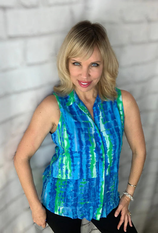011- Ethyl Blue and Green Sleeveless Tie Dye Top