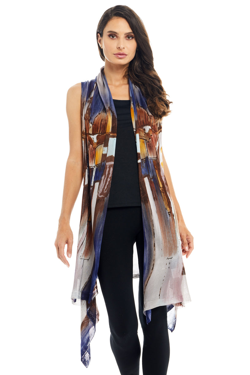 060- Adore Brown and Blue Handpainted Vest