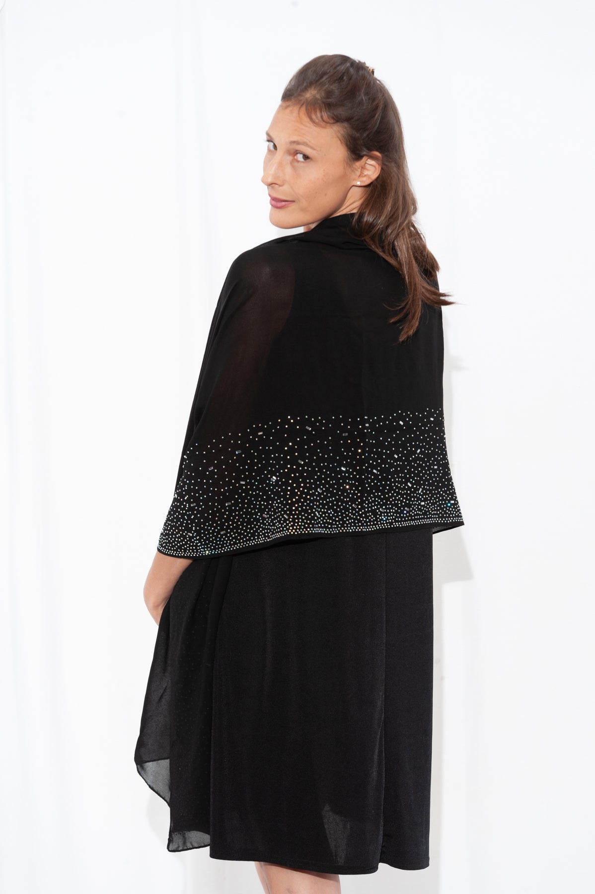 052- Just Jamie Black with Abstract Sparkle Egde Shawl