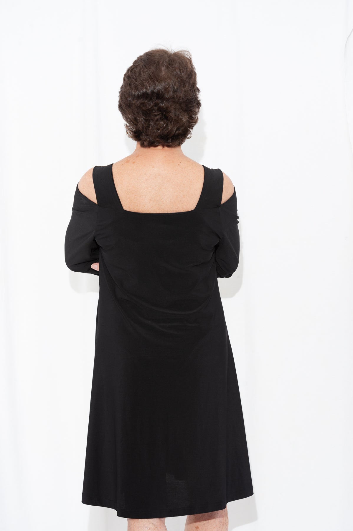 087- Klaveli Black Open Shoulder Dress