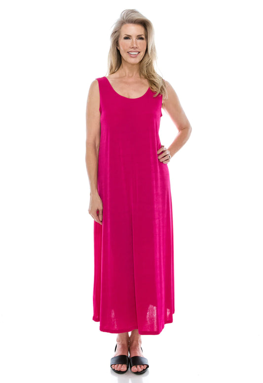 019- JoStar Slinky Sleeveless Long Dress- Hot Pink