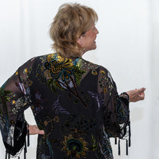 005- Arisa A Black Beaded Floral Butterfly Kimono