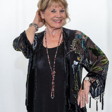 005- Arisa A Black Beaded Floral Butterfly Kimono