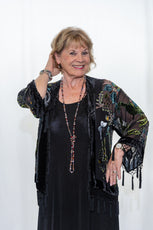 005- Arisa A Black Beaded Floral Butterfly Kimono
