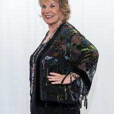 005- Arisa A Black Beaded Floral Butterfly Kimono