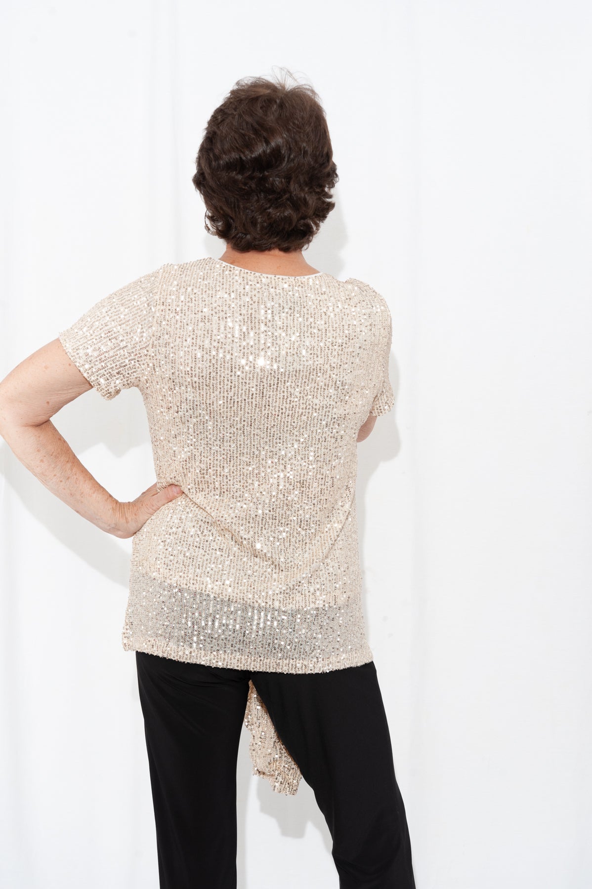 092- To The Way Champagne Sequin Short Sleeve Top