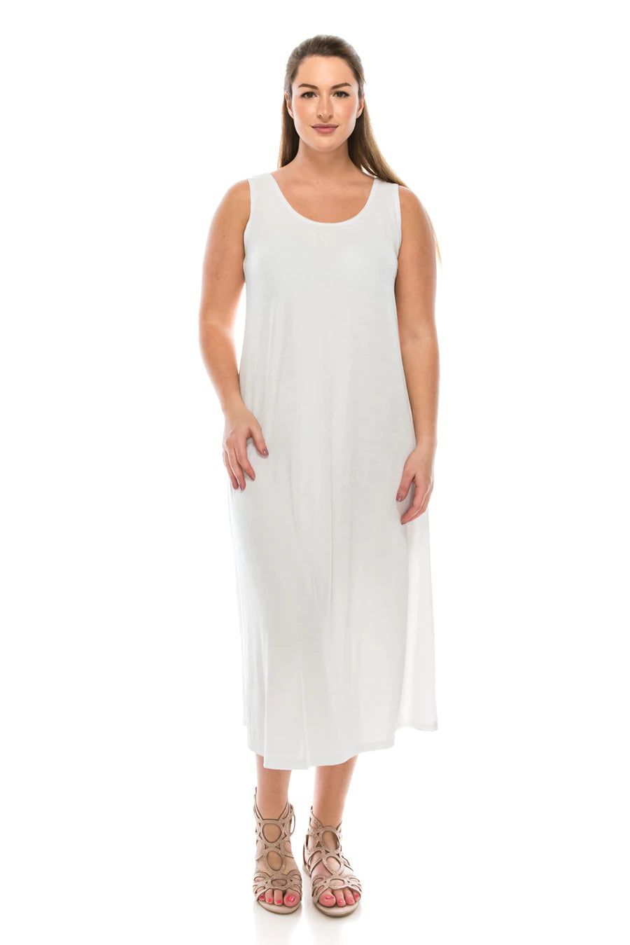 019- Jostar Slinky Sleeveless Long Dress- White
